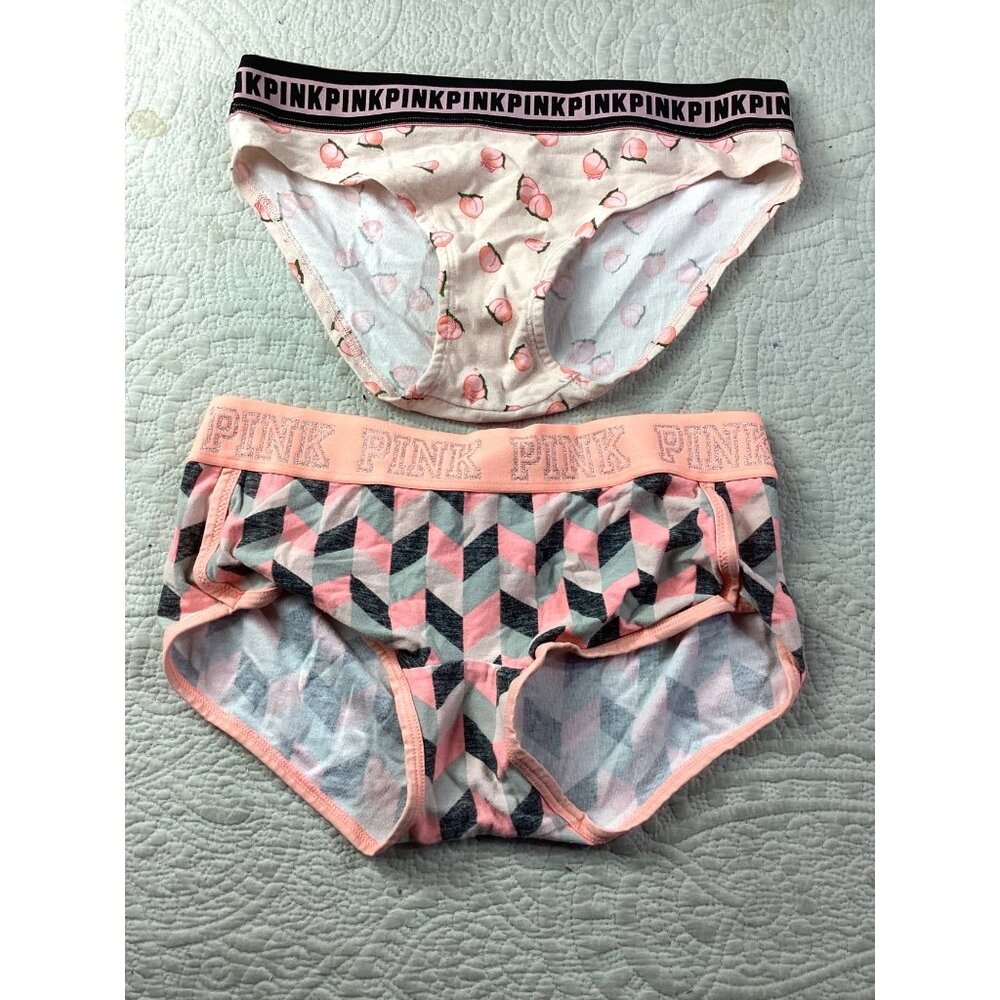 Set of 2 Victorias Secret PINK Womens Peach* Geometric Boyshort Panties*M*NWOT